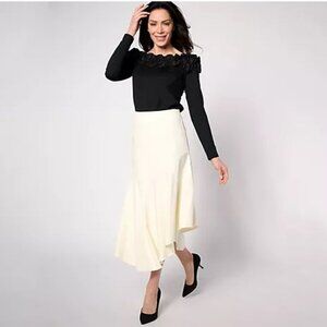 BEAUTIFUL by Lawrence Zarian Petite Silky Ponte Pull-On Skirt-Ivory-Petite Large